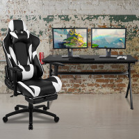 Flash Furniture BLN-X30D1904L-BK-GG Gaming Desk and Black Footrest Reclining Gaming Chair Set - Cup Holder/Headphone Hook/Removable Mouse Pad Top/Wire Management